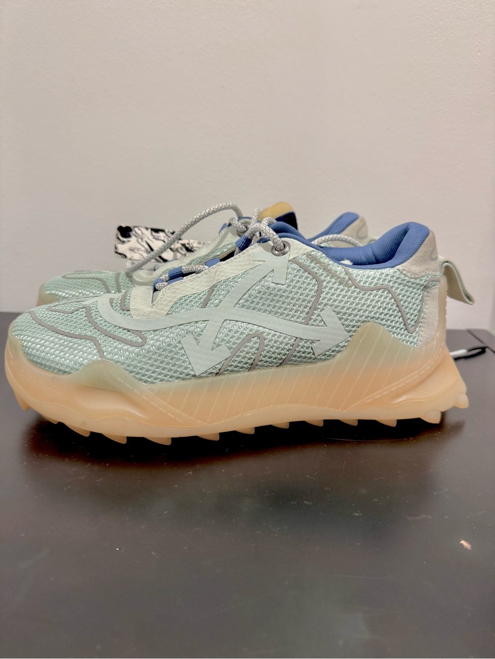 Off-White Mint Green Mesh Trail Sneaker with Gum Sole